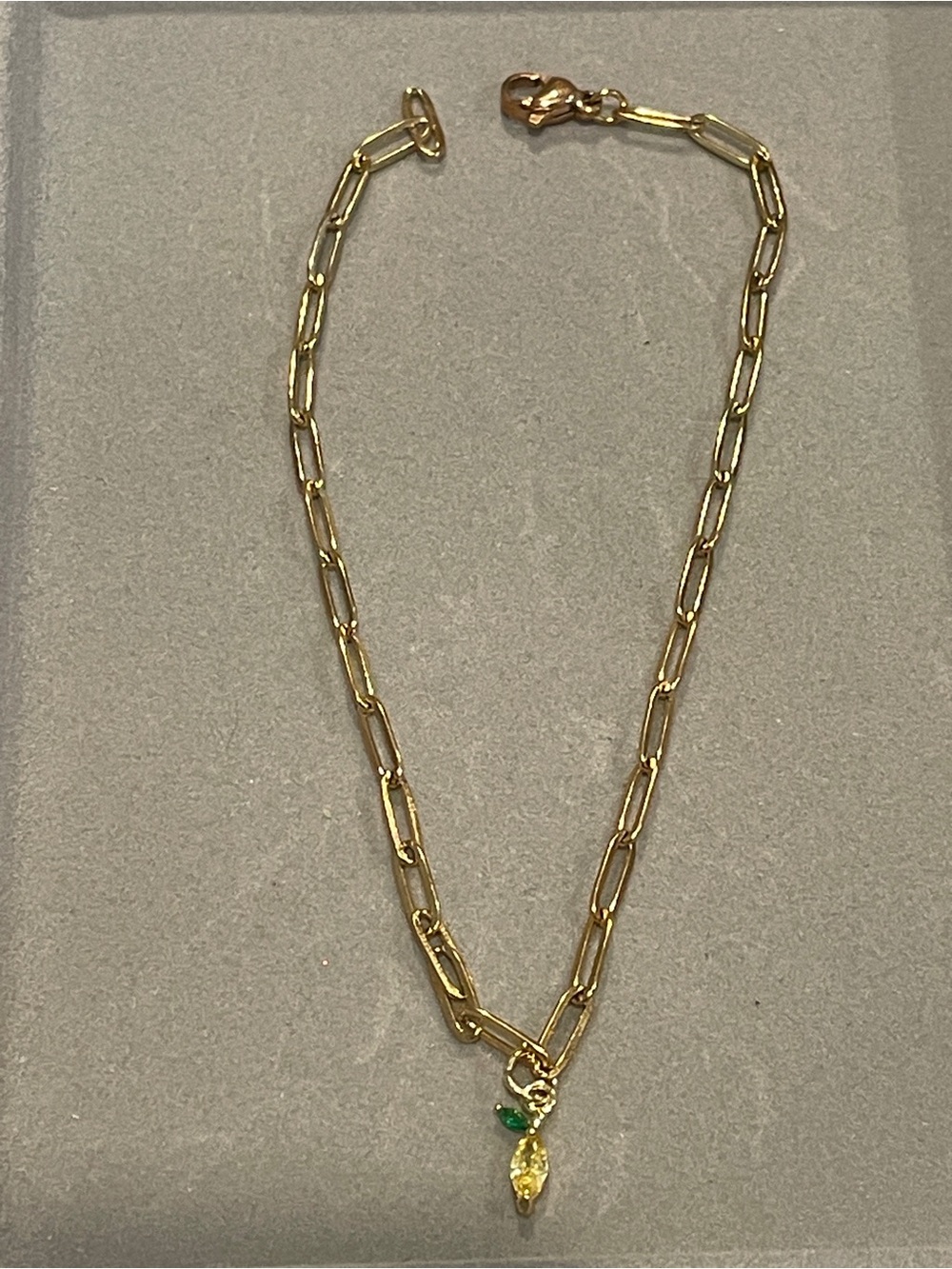 Gold Paperclip Lemon Charm Anklet